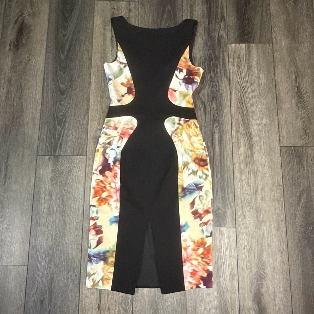 Black Halo Sheath Dress Sleeveless Color Block Floral Printed Fitted Size 2 - Picture 8 of 16
